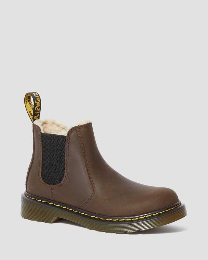 Dr Martens Støvler Barn Mørke Brune Junior 2976 Faux Fur Lined Chelsea 6084HNZTS